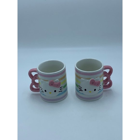 Sanrio Hello Kitty 3D Sculpted Striped Ceramic Mug with bow handle Set of 2 Mugs - Picture 2 of 10